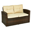 Roatan 4 Piece Brown Wicker Outdoor Patio Conversation Set with Beige Cushions