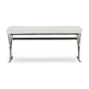 Herald and Stainless Steel and White Faux Leather Upholstered Rectangle Bench