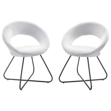 Dining Chair, Set of 2, White Black, Fabric, Modern, Cafe Bistro Hospitality