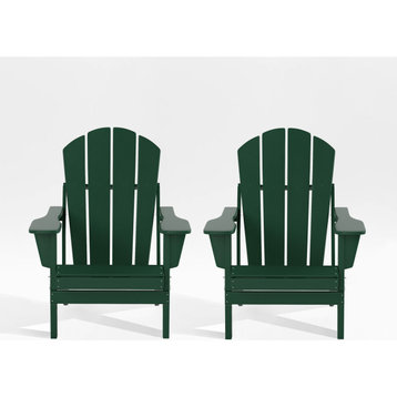 WestinTrends 2PC Outdoor Folding Adirondack Chair Set, Fire Pit Lounge Chairs, Dark Green