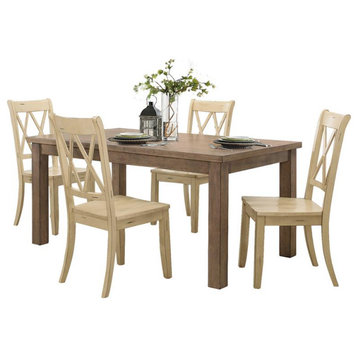 Pemberly Row 5-Piece Contemporary Wood Dining Set in Natural and Buttermilk
