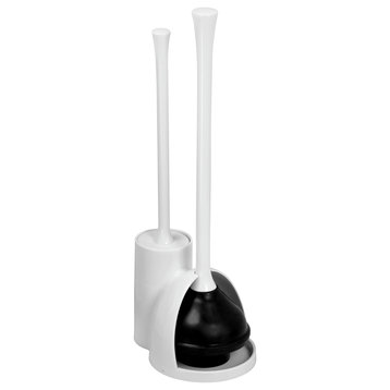 InterDesign 93171 7" X 6" X 19" White Una Slim Toilet Bowl Brush & Plunger Set