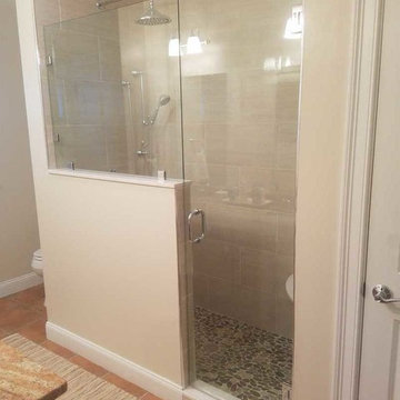 Frameless Shower Enclosure with Half Wall in Duxbury MA