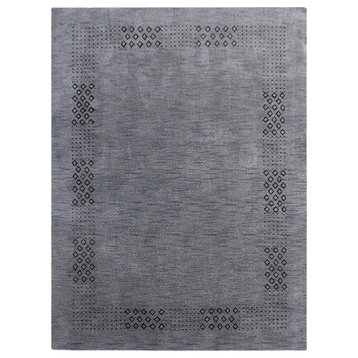 Hand Knotted Loom Wool Area Rug Contemporary Light Blue, [Rectangle] 6'7''x9'10''