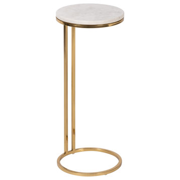 Metal/Marble, 10"Dx24"H Drink Table, White/Gold