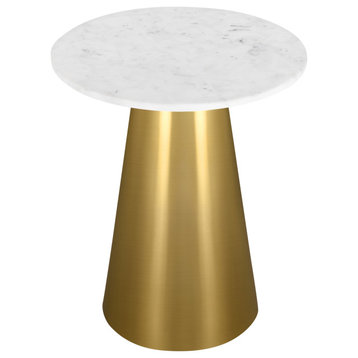 Inspired Home Kainen Side Table, Natural Marble Stone, Gold