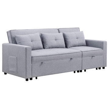 Zoey Linen Convertible Sleeper Sofa With Side Pocket, Light Gray