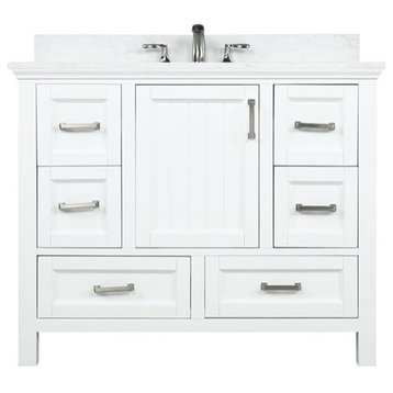 Isla 42 in. Solid Wood Single Bathroom Vanity in White with White Basin