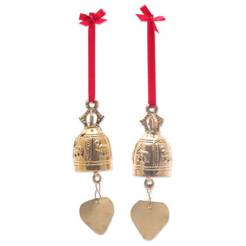 Novica Handmade Elephant Bell Brass Ornaments, Pair