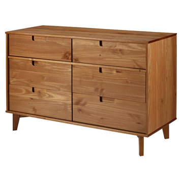 6 Drawer Mid Century Modern Wood Dresser - Caramel