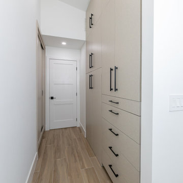 Earth Tone Transitional Closet and Bathroom