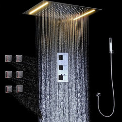 Venice Rectangular Thermostatic LED Shower Set with 4 Inch Jet Body Massage - Showerheads And Body Sprays