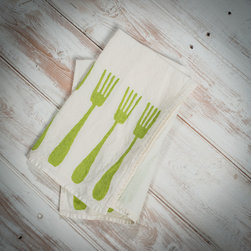 Block printed green linen napkin Forchette collection - Napkins