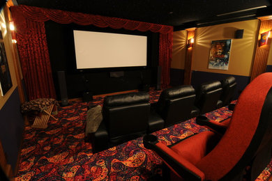 Inspiration for a traditional home theatre in San Diego.