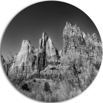 Rising Red Rocks Black And White, Landscape Round Wall Art, 23"