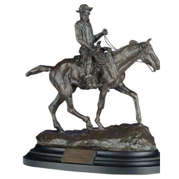 Sculpture EQUESTRIAN Lodge Will Rogers on Horse Ebony Chocolate Brown