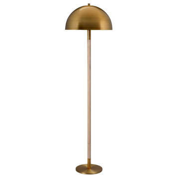 Contemporary Classic Brass Metal Dome Shade Floor Lamp 58 in Wood Gold Elegant