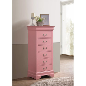 Maklaine Traditional Engineered Wood 7 Drawer Lingerie Chest in Pink