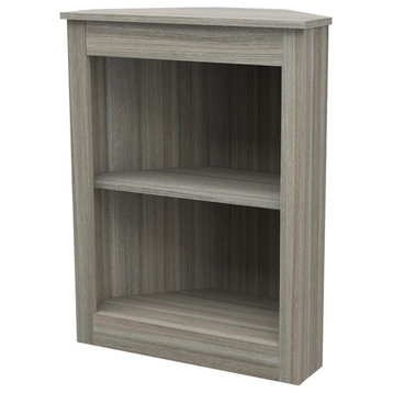 Inval America 31.5" 2 Shelf Engineered Wood Corner Bookcase in Gray Smoke Oak