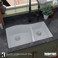 Karran Undermount Quartz 32" 60/40 Double Bowl Kitchen Sink, White