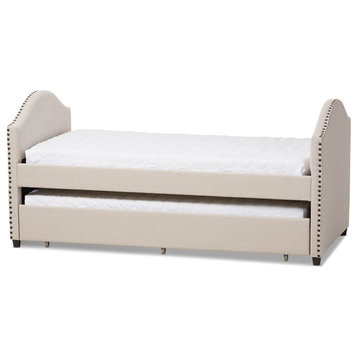 Modern and Contemporary Beige Fabric Upholstered Daybed With Guest Trundle Bed