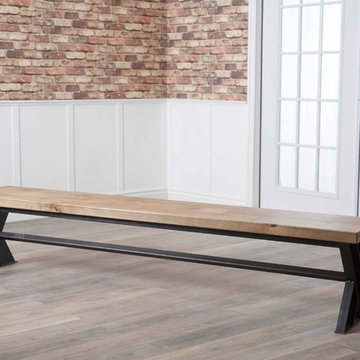 Industrial Steel X-Base Dining Table and Bench
