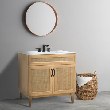 36" Modern Farmhouse 2-Shelf Bath Vanity Cabinet Only (Sink Basin not Included)