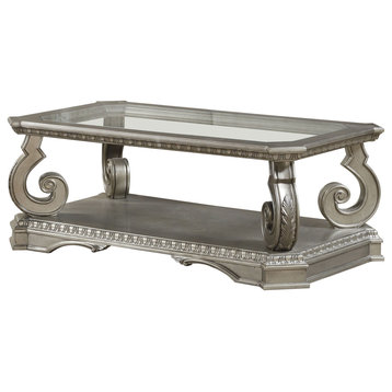 ACME Northville Coffee Table, Antique Silver/Clear Glass