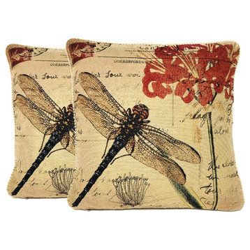 Contemporary Dragonfly Cushion Throw Pillow Cover 18"x18", 2-Piece