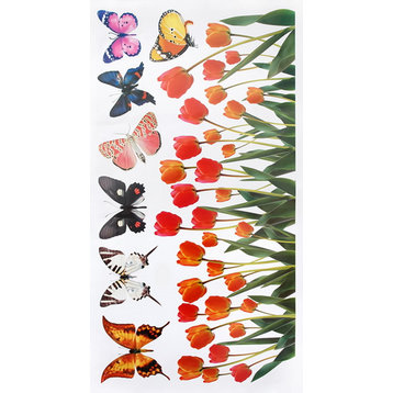 Tulip & Butterfly - Wall Decals Stickers Appliques Home Decor