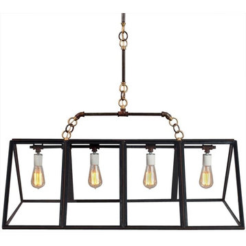 Rustic Pendant Chandelier  Hand Forged  4 Lights  Greenhouse Look