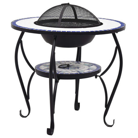 vidaXL Fire Pit Table Fireplace Camping Firebowl Outdoor Blue and White Ceramic