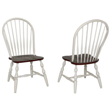 Windsor Spindleback Dining Chair, Antique White With Chestnut Brown, Set of 2