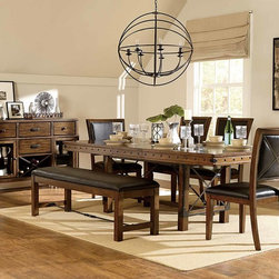 Homelegance Urbana Burnished 6Pcs Brown Trestle Dining Table Set - Dining Sets