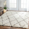 Nuloom Hand Made Geometric Moroccan Wool Shag Rug, Ivory 5'x7'