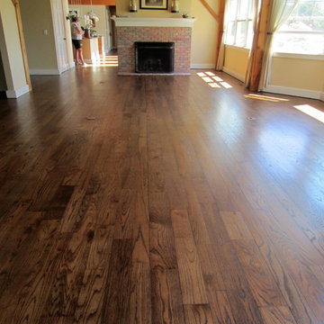 SAGAPONACK FARMHOUSE: WIDE PLANK RED OAK REVIVED - MED BROWN STAIN/TRAFFIC HD