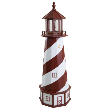 Outdoor Deluxe Wood and Poly Lumber Lighthouse Lawn Ornament, Red and White, 66 Inch, Solar Light