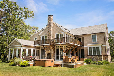 Vineyard Meadow House outdoor fireplace and deck