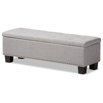 Hannah Upholstered, Button-Tufting Storage Ottoman Bench, Light Gray