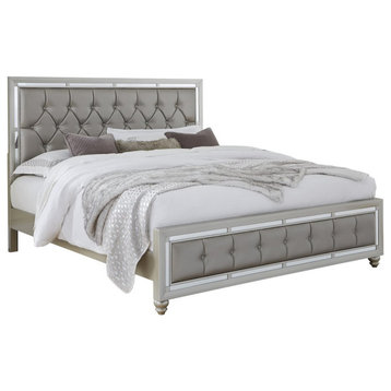 Global Furniture Riley Silver Tufted King Bed 79x87x56 Inch Silver