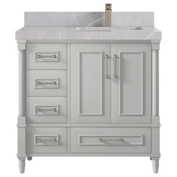 Aberdeen 36 Right Offset Bath Vanity in Coventry Gray 2" Pearl Gray