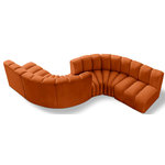 Meridian Furniture - Arc Velvet Upholstered 6-Pc. Facing Modular Sectional, Cognac - Give your living room or den the perfect blend of style and versatility with this Arc velvet fabric curved modular Sectional. Part of the Arc modular furniture collection, this Sectional comes upholstered in rich cognac velvet fabric and features deep channel tufting that adds a touch of luxury while enhancing comfort and support. A seamless combination of form and function, this chair can be used with other Arc pieces to create a myriad of configurations in your well-curated room.