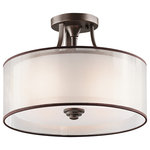 Kichler - Kichler 42386MIZ Three Light Semi Flush Mount, Mission Bronze Finish - This 3 light semi-flush from the Lacey(TM) Collection offers a beautiful contrast, melding the charm of Olde World style with clean modern-day materials. It starts with our new Mission Bronze(TM) Finish and bold, unadorned rounded-arm styling. It finishes with avant-garde double shades made of decorative mesh screens and satin etched white inner glass. Bulbs Not Included, Number of Bulbs: 3, Max Wattage: 100.00, Bulb Type: A19