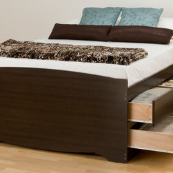 Prepac Tall Queen Platform Storage Bed in Espresso with 12 Drawers - Platform Beds