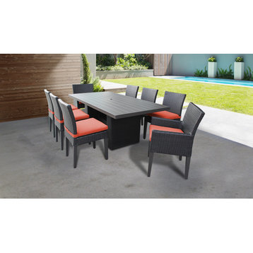 Barbados Rectangular Patio Dining Table,6 Armless Chairs,2 Chairs,Arms Tangerine