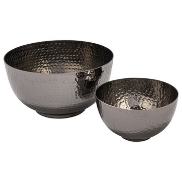 Round Hammered Metal Bowls, Set of 2 Sizes, Silver