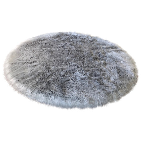 Super Soft Faux Sheepskin Silky Shag Rug, Gray, 8' Round