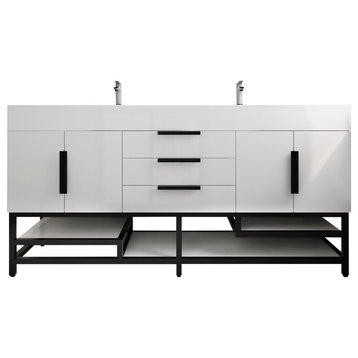 Jessica 72" Double Sink Free-Standing Vanity, High Gloss White