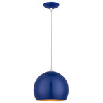 Livex Lighting - Piedmont 1-Light Shiny Cobalt Blue Globe Pendant - Featuring a clean and crisp modern look. This pendant makes a contemporary statement with the smooth curve of the shiny cobalt blue exterior, it's perfect above a kitchen counter. A gleaming gold finish on the interior of the metal shade brings a refined touch of style.