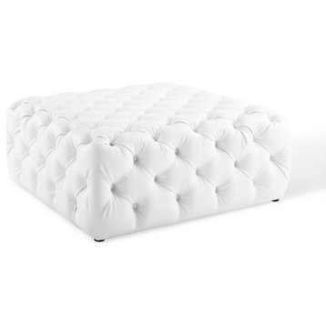 Amour Tufted Button Large Square Ottoman - Sleek Faux Leather Upholstery Luxuri